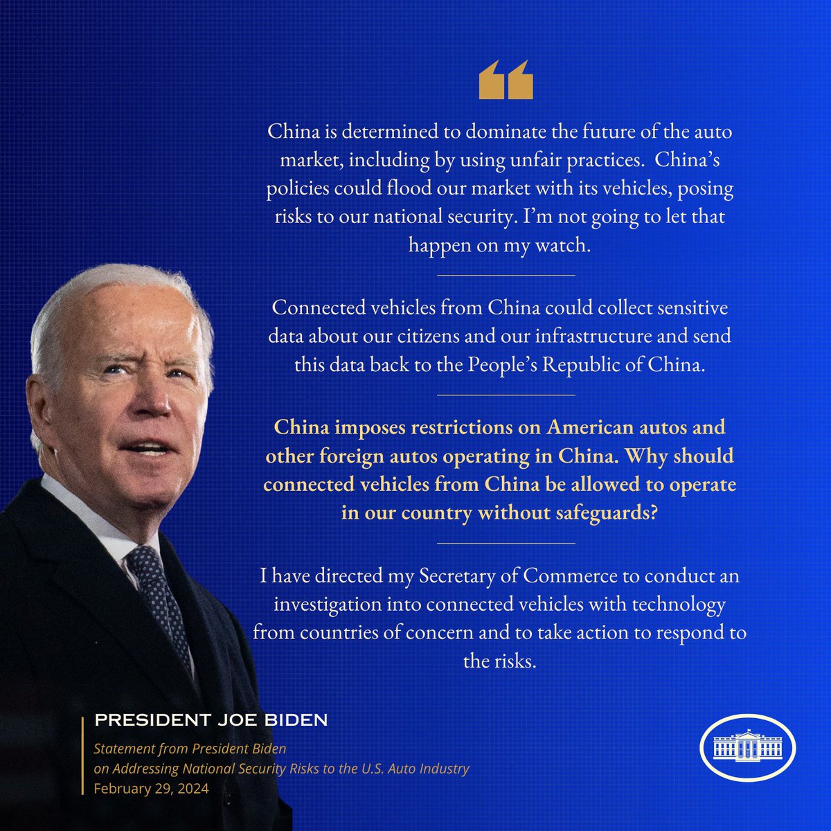 بايدىن ختاي ئاپتوموبىللىرىنى چەكلىدى